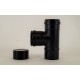 Rookkanaal pelletkachel zwart RVS, T-Stuk 90° + condensatiedop. verloop 100mm – 80mm zijuitgang (mannelijk)