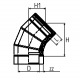 Dubbelwandig rookkanaal RVS, bocht 45° graden 3-segment, diameter Ø250-300